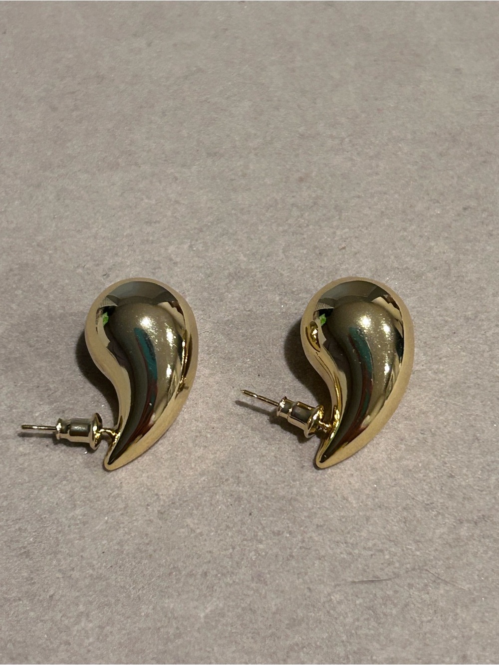 Gold Teardrop Dome Earrings - Sleek Women's Jewelry - Picture 3 of 4